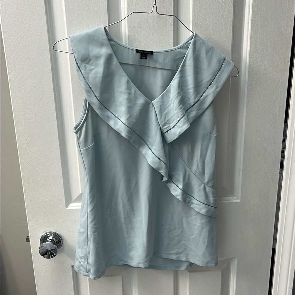 Ann Taylor Blue Sleeveless Ruffled Asymmetrical Blouse